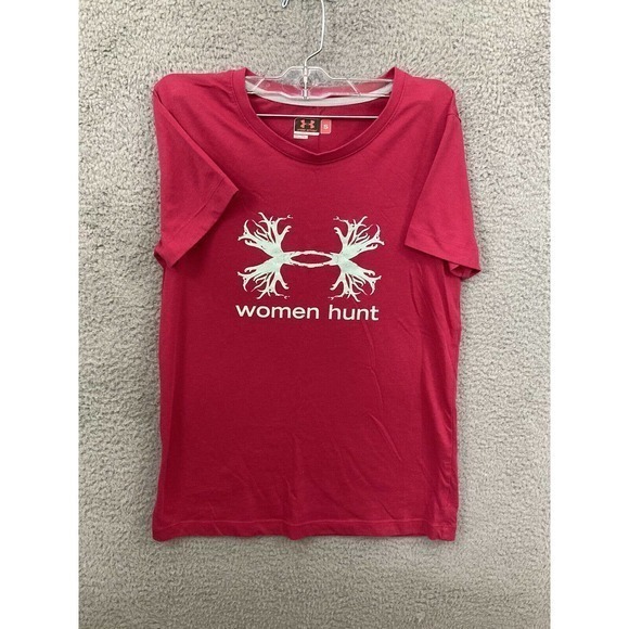 Under Armour Shirt Womens Small Pink Semi Fitted Hunting Short Sleeve Crew Neck - Picture 1 of 10